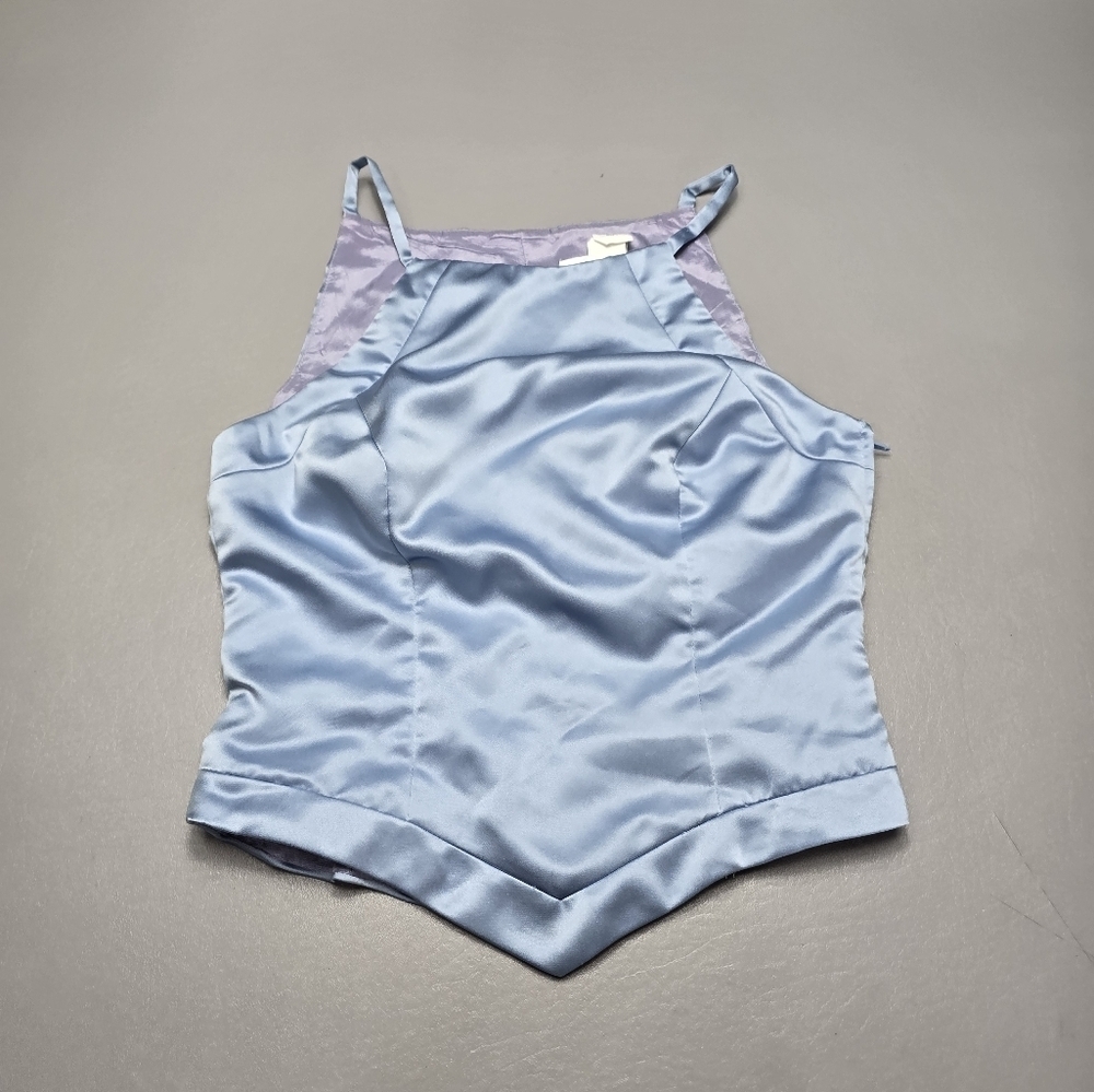Vivian dessy diamond dessy creations Vintage 90s Crop Top Light Blue Women's 6 - Picture 8 of 8